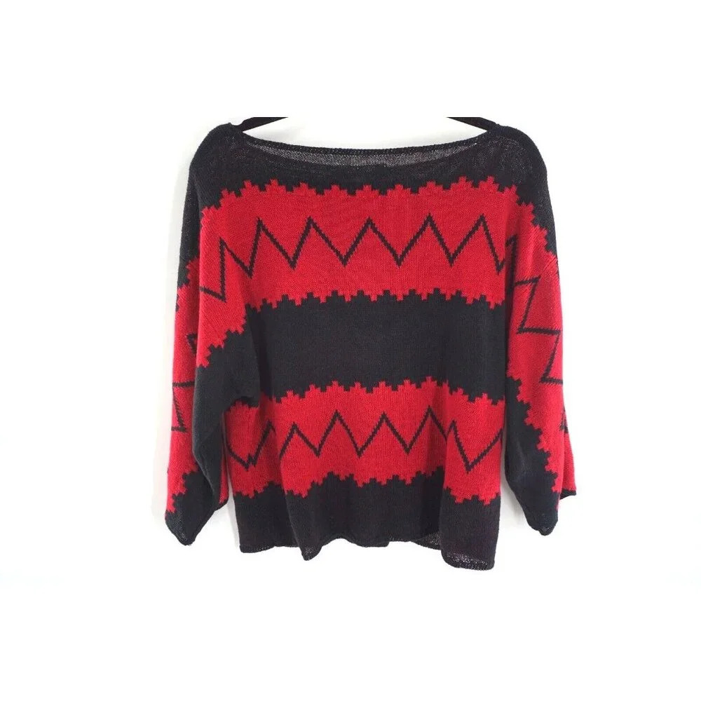 Lauren Ralph Lauren Women Sweater M Medium Red Black 100%‎ Linen Pullover